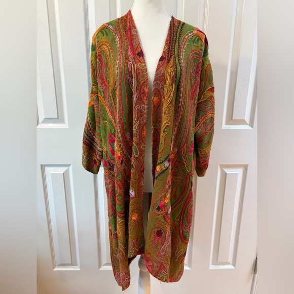 Soft Surroundings Sweaters - Soft Surroundings Green, Orange, Red and Pink Oasis Wool Open Kimono Size L/XL